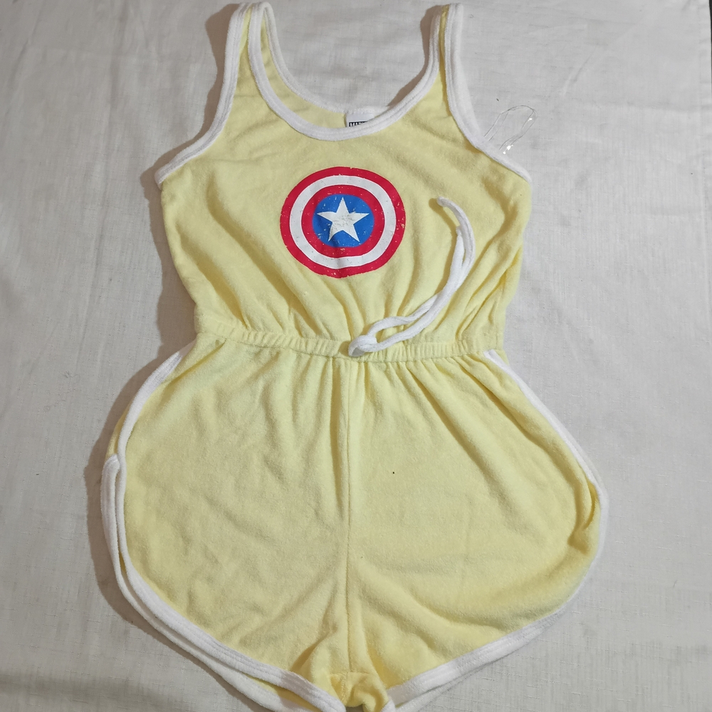 Women's XS Marvel Yellow Captain America Terry Cloth Romper